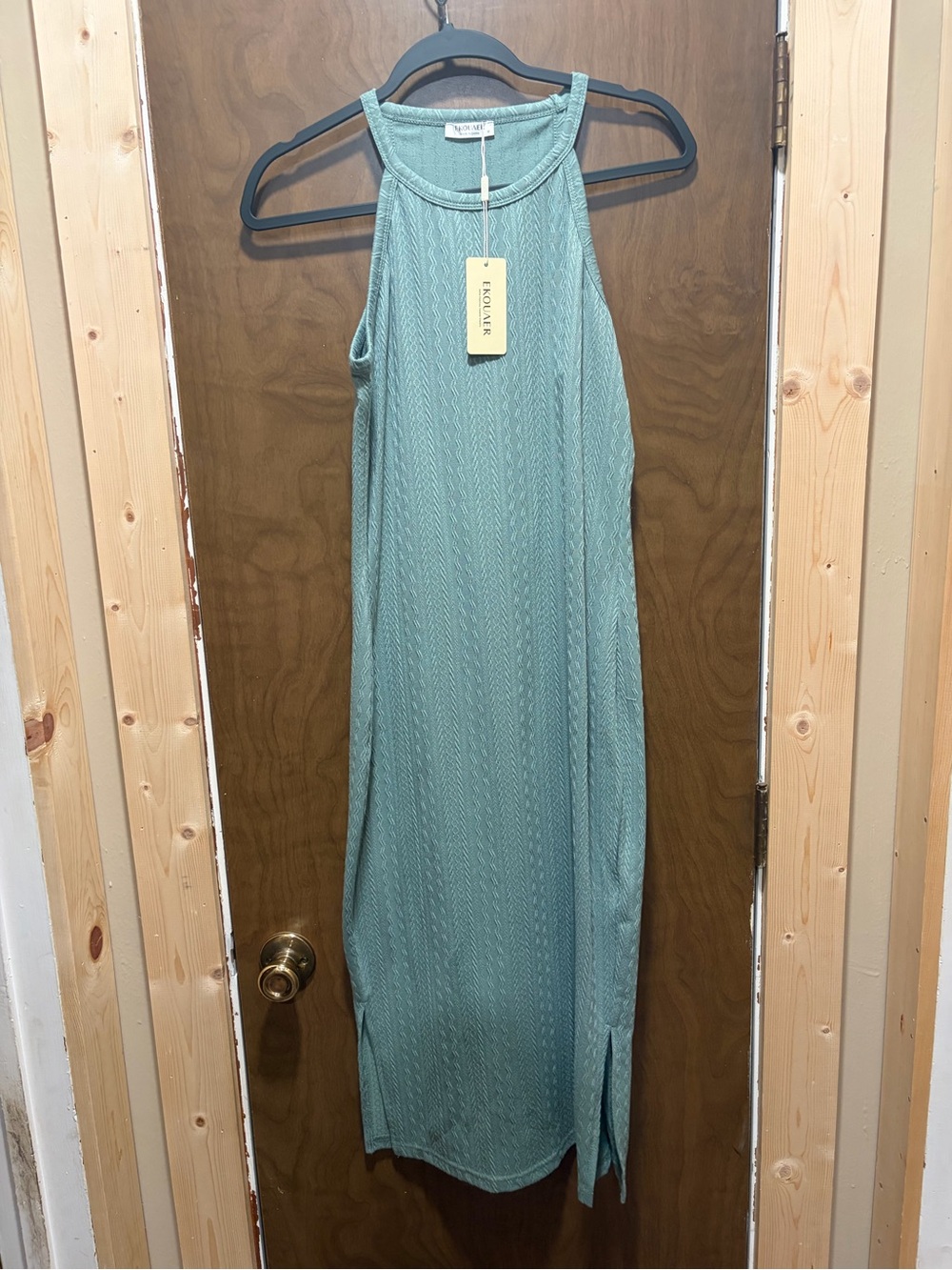 Sleeveless High-Neck Knit Maxi Dress in Seafoam